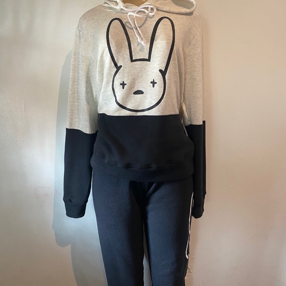 Women Bad Bunny Oatmeal  Hoodie and Pants 2-piece